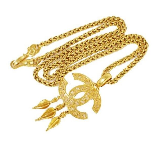 CHANEL CC Logo Chain Long Pendant Necklace 95A Gold Accessory Vinatge - Picture 1 of 8